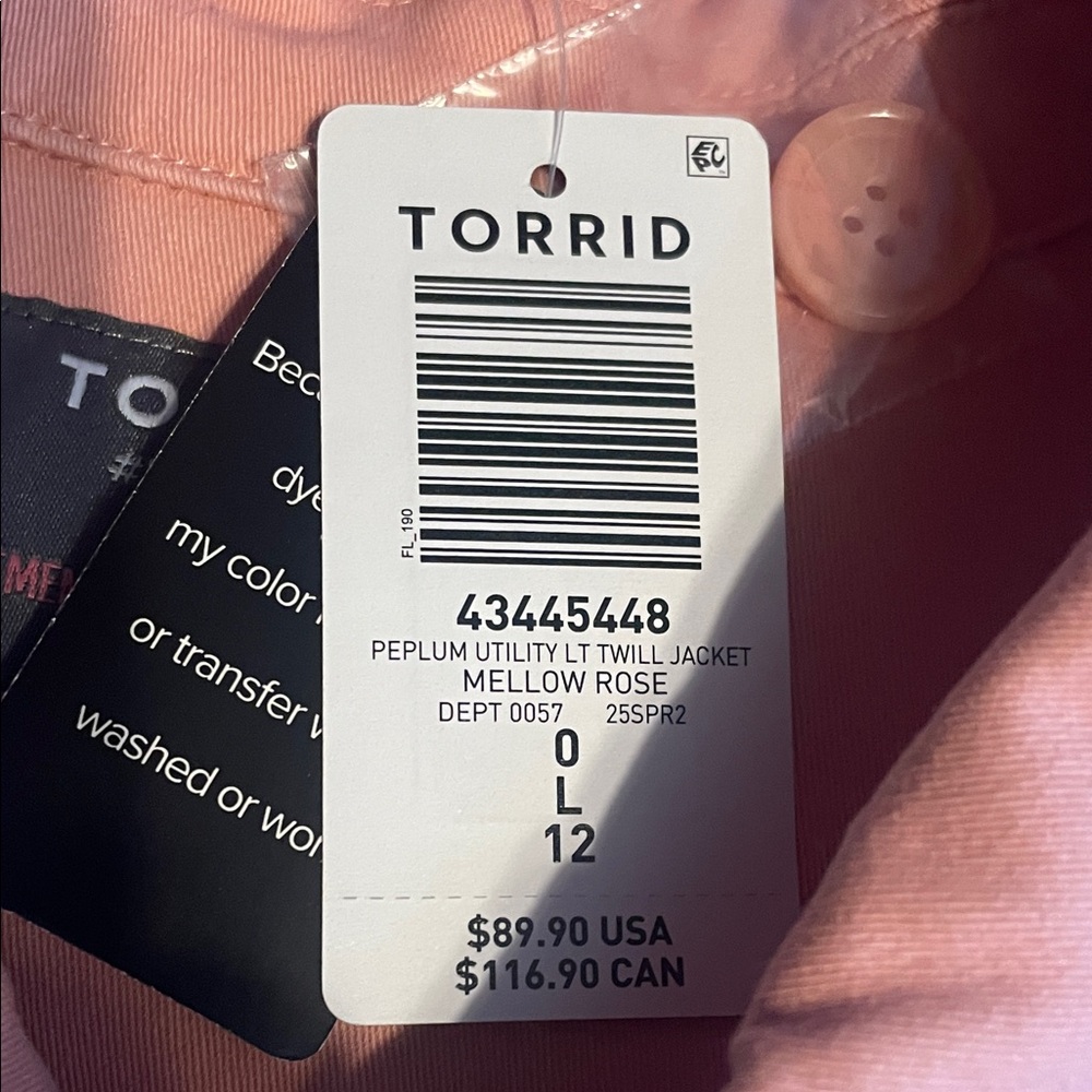 Torrid Light Pink Peplum Button-Up jacket - Picture 8 of 8